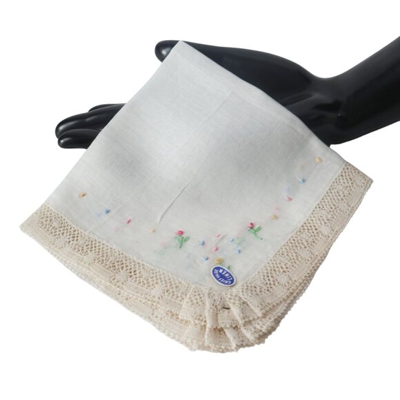 Handkerchief Hanky Hankie Vintage White Embroidered - Picture 1 of 3